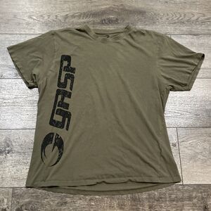 GASP Mens XL Olive Green Graphic T-Shirt Bodybuilding Gym Fitness Tee Spellout